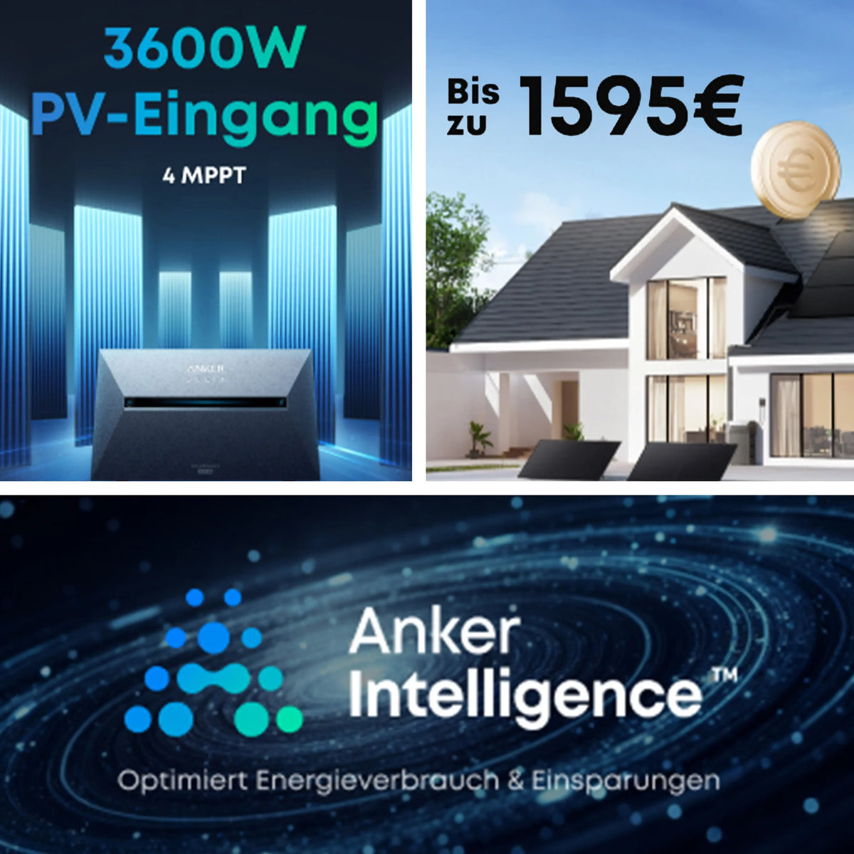 Balkonkraftwerk 900W mit Speicher Anker Solix Solarbank 3 Pro