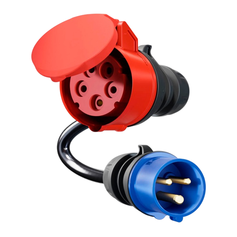 go-e adapter for Gemini flex 22 kW, CEE red three-phase 32A > CEE blue 16A