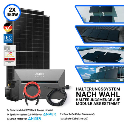 Balkonkraftwerk 900W mit Speicher Anker Solix Solarbank 3 Pro
